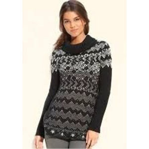 Free People Wool Blend Open Knit Fair Isle Printed Cowl Neck Pullover Sweater